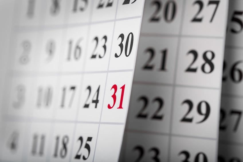 A calendar representing the school holidays