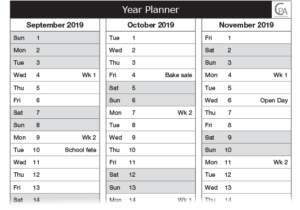 School planner week reference page