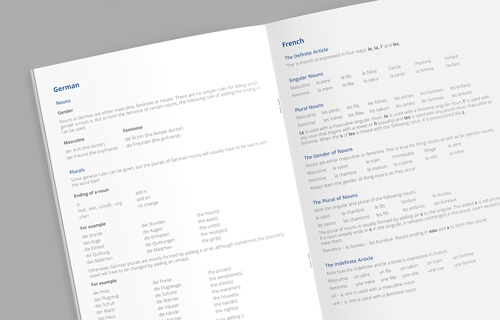 school exercise book with languages sections