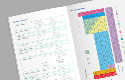 school exercise book with science sections