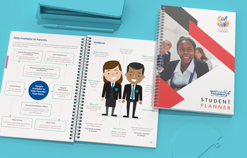 customised jack petchey planner example cover and spread