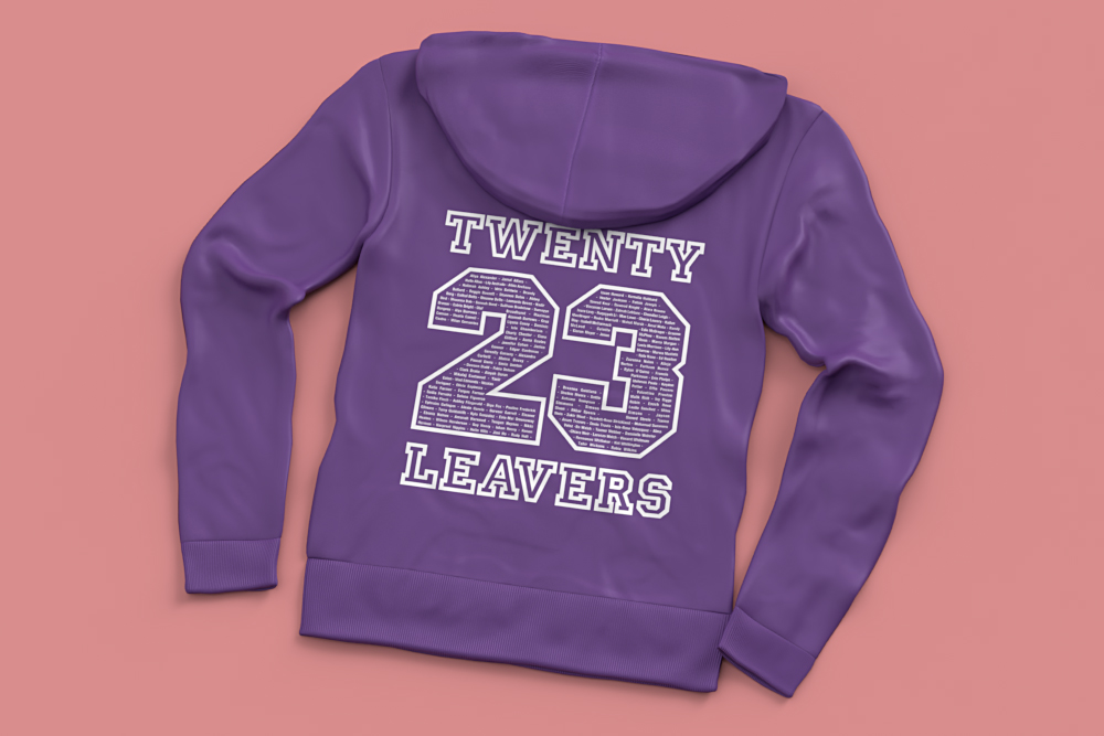 personalised leavers hoodie back design