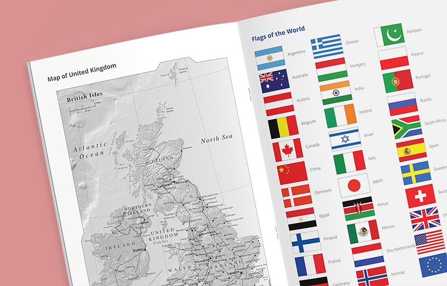 Example Geography national curriculum pages inside a custom exercise book