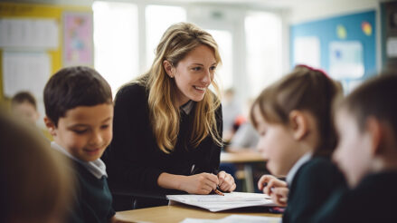 teacher helping with homework diary