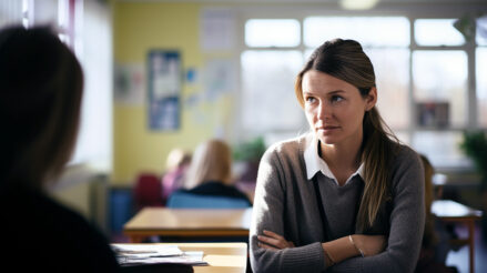 Teacher dealing with behaviour in classroom