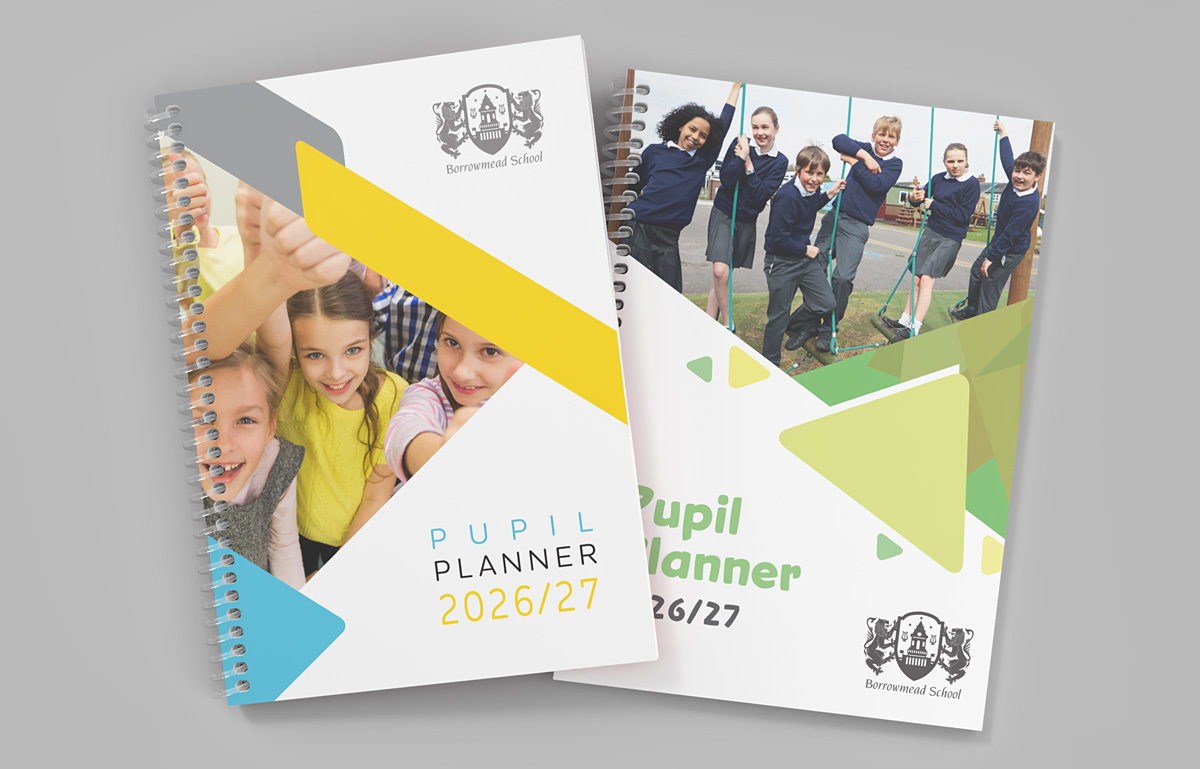 custom printed pupil planners with photographic front covers