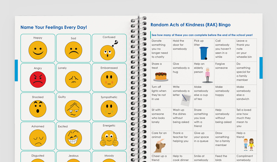 caring and friendship pages inside custom primary pupil planner