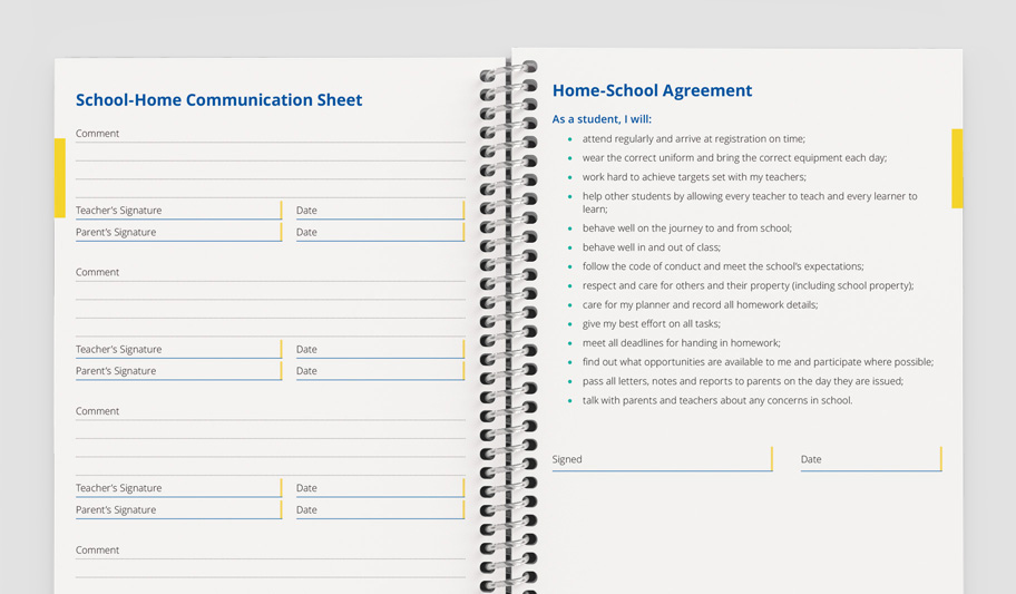 Student planners home communication pages