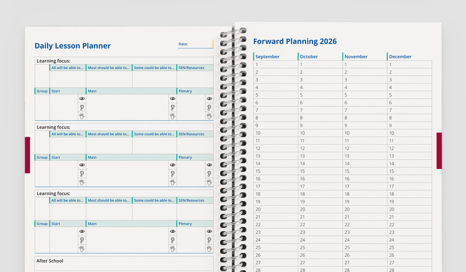 Lesson planning pages inside a custom printed teacher planner