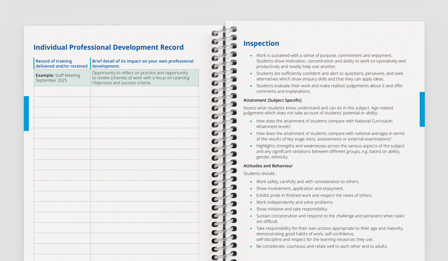 Personal growth pages inside a custom printed teacher planner