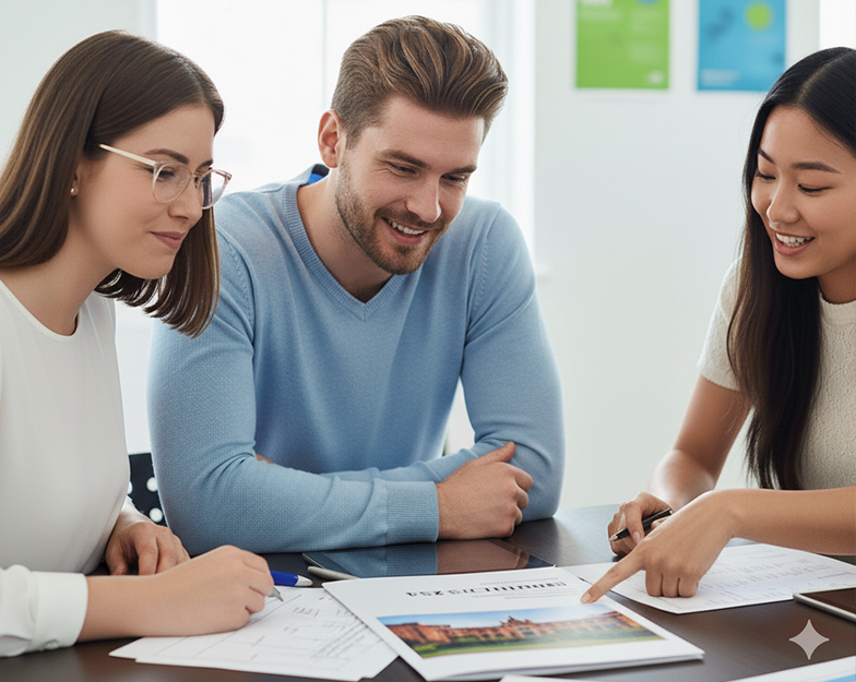 Parents looking at custom printed prospectus