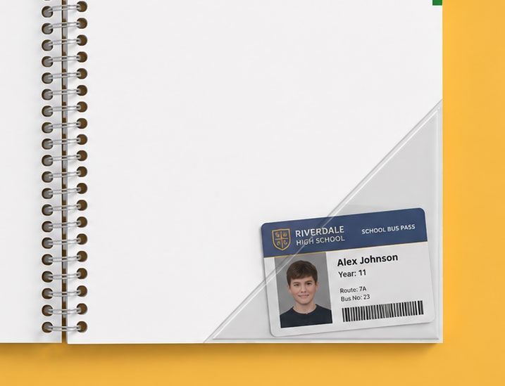 inside corner pocket for id or bus pass in student planner
